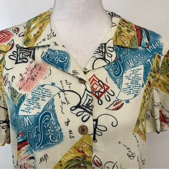 Havana Jacks Cafe Shirt Blouse Woman Medium Novelty Print Short Sleeve Tropical - Picture 2 of 12